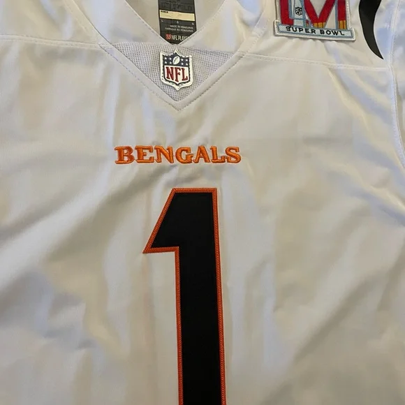 Cincinnati Bengals White Jamar Chase Jersey w/ SB LVI Patch - Picture 3 of 9
